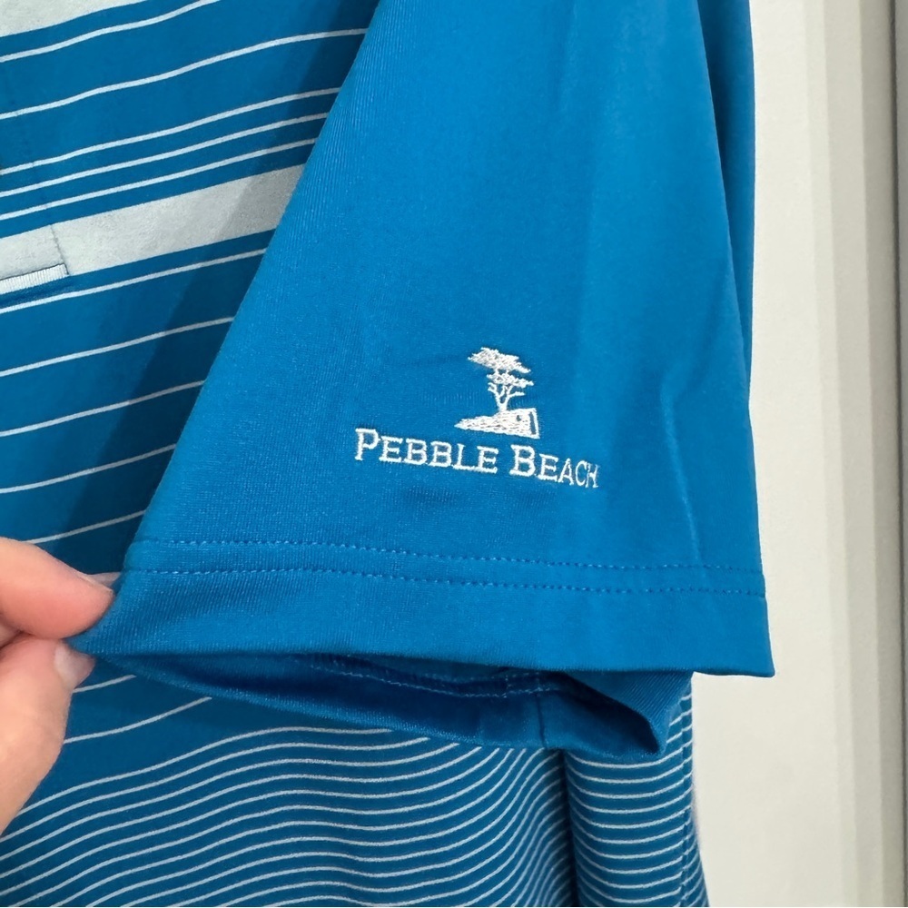 Pebble Beach Men's Short Sleeve Dry-Luxe Performance Polo Shirt Blue White XXL - Picture 2 of 7